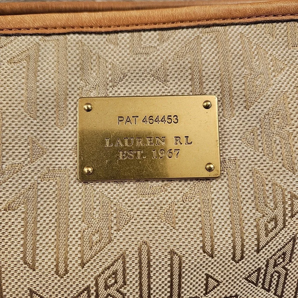 Vintage‎ Lauren Ralph Lauren Tan Signature Jacquard Leather Shopper Tote Bag